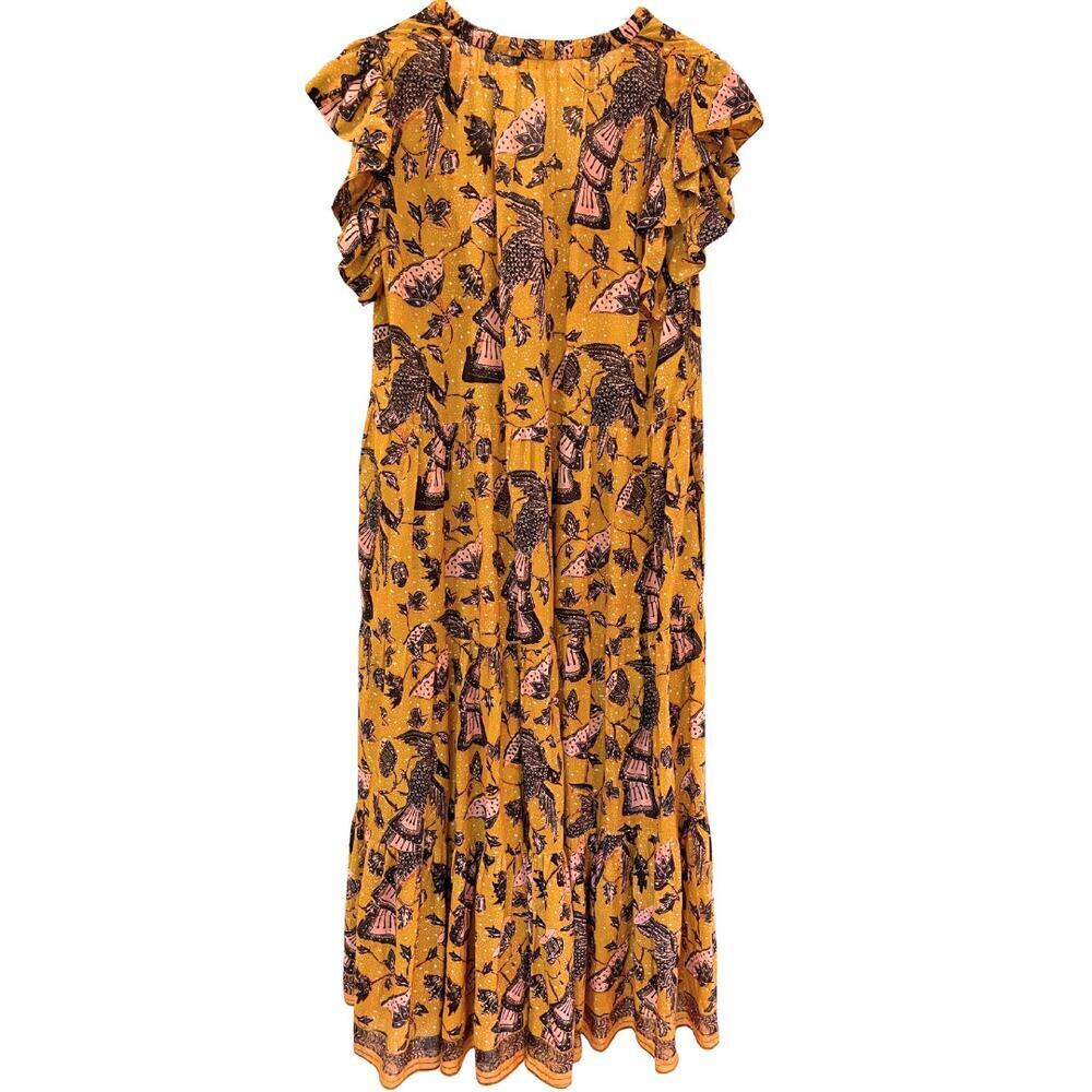 Ulla Johnson Maxi Dress Tiered Arinella Cover Up Solar Yellow Floral Flutter XL - Picture 5 of 7